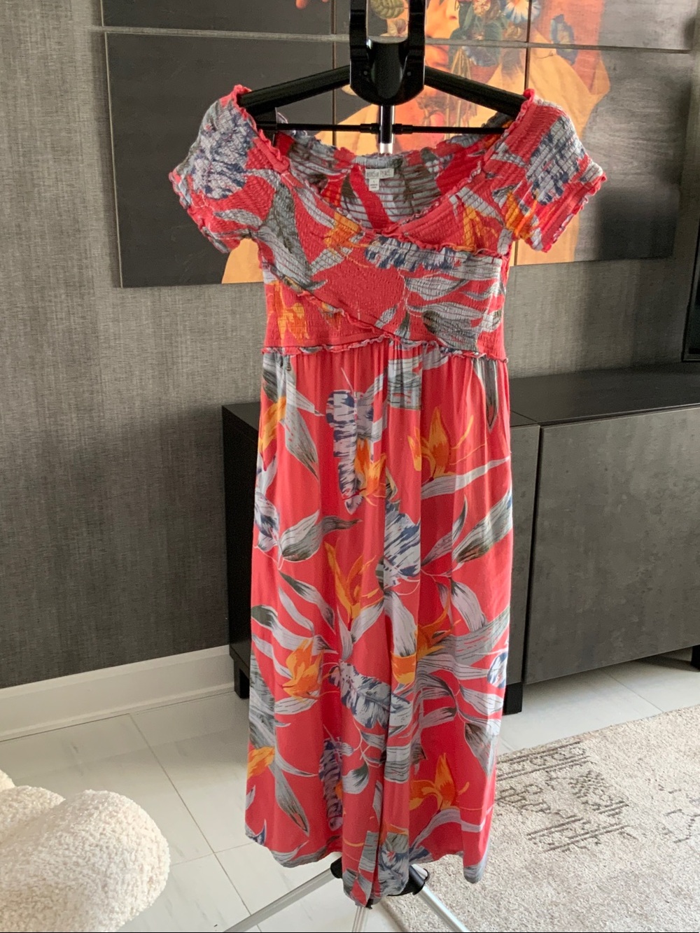 Patrons of Peace Coral Smocked Floral Cropped Jumpsuit M